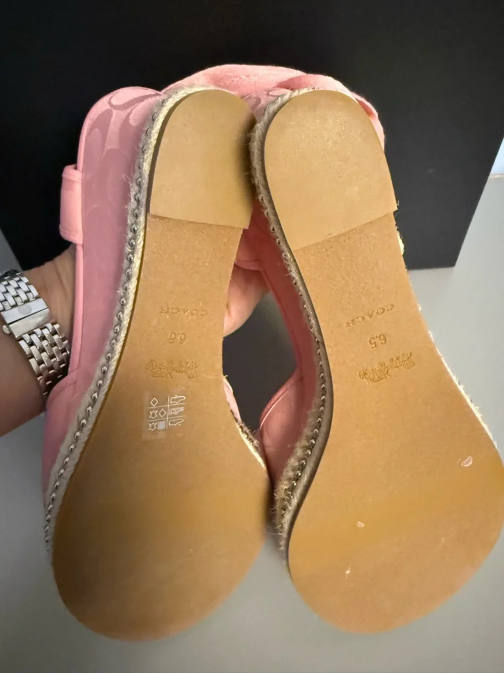 NEW Coach Pink Signature Espadrille Wedge Sandals with Ankle Wraps 6.5 - Picture 7 of 7